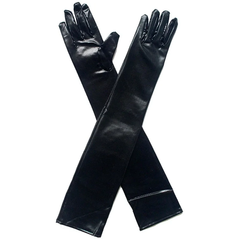 Long Metallic Satin Leather Finger Elastic Gloves Dance Flirting Sexy Lingerie Clubwear Cosplay Costumes For Women Accessories