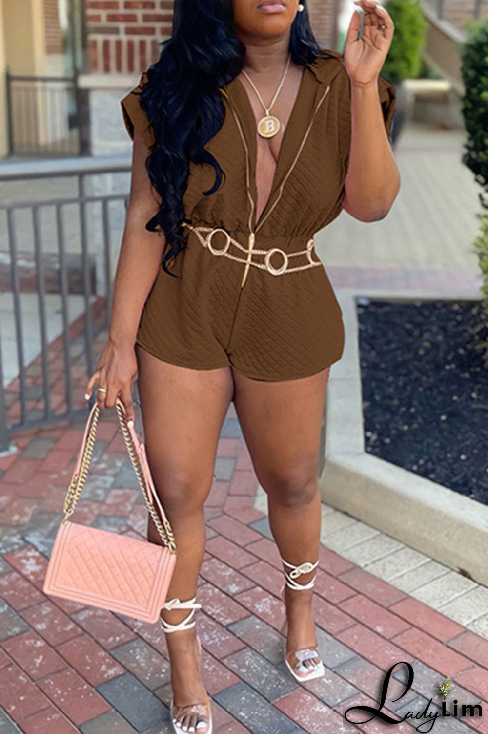 Army Green Casual Solid Patchwork Zipper Hooded Collar Straight Jumpsuits