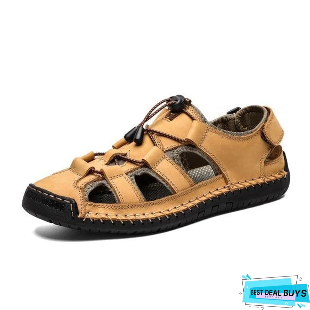 Men Genuine Leather Outdoor Sandal Shoes Classic Waterproof Walking Beach Sandals