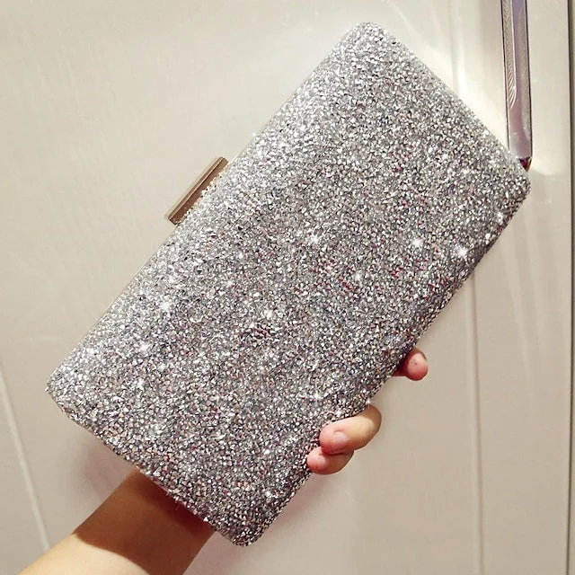 Ladies Party Wedding Bags Rhinestone Solid Colored Glitter Clutch Bag