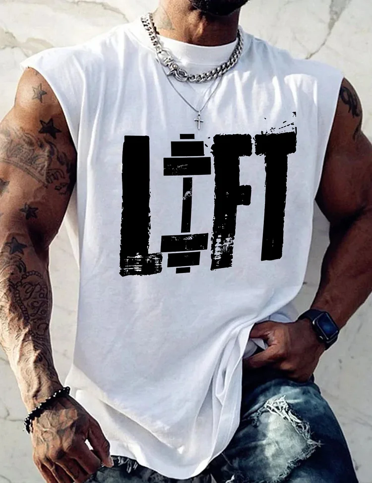 Men's Lift Weightlifting Art Print Cotton Tank Top