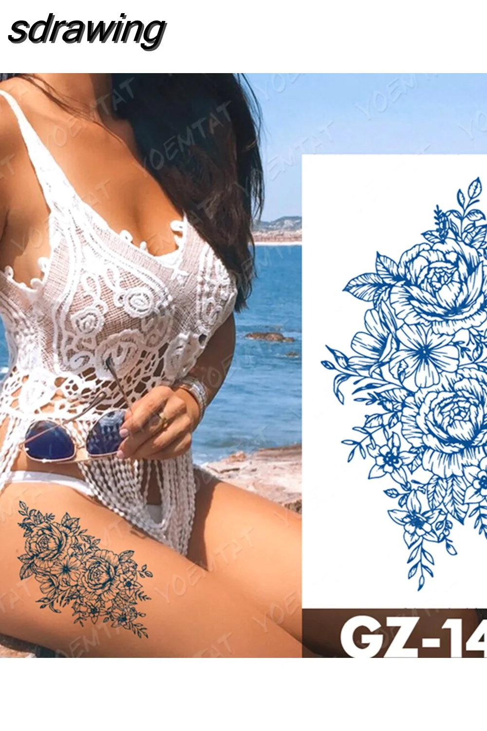 sdrawing Ink Tattoos Body Art Lasting Waterproof Temporary Tattoo Sticker Rose Flower Pearl Tatoo Arm Fake Butterfly Peony Tatto