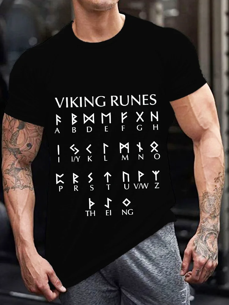 Men's Viking Runes Round Neck Short Sleeve T Shirt