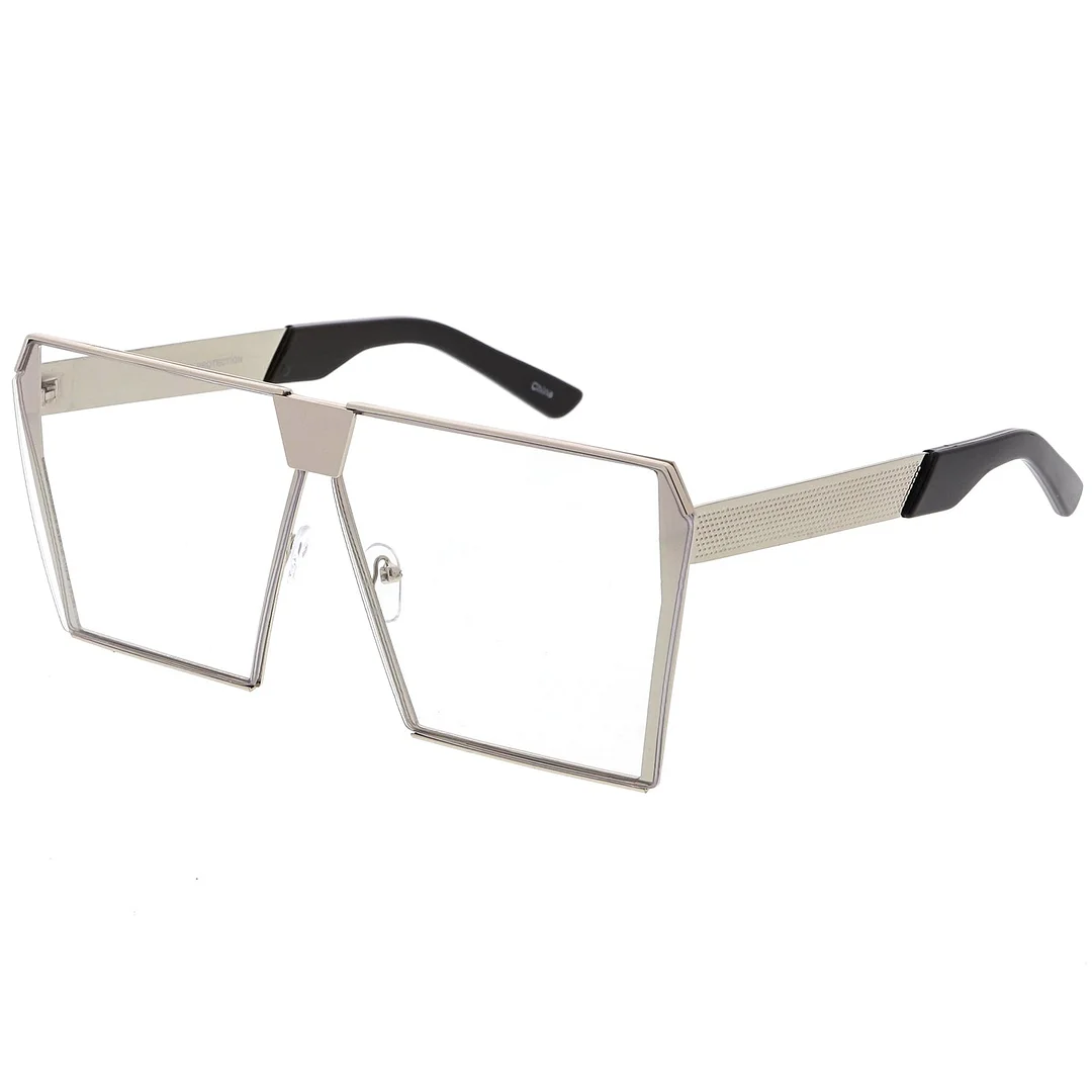 Modern Oversize Semi Rimless Square Eyeglasses With Clear Flat Lens 69mm