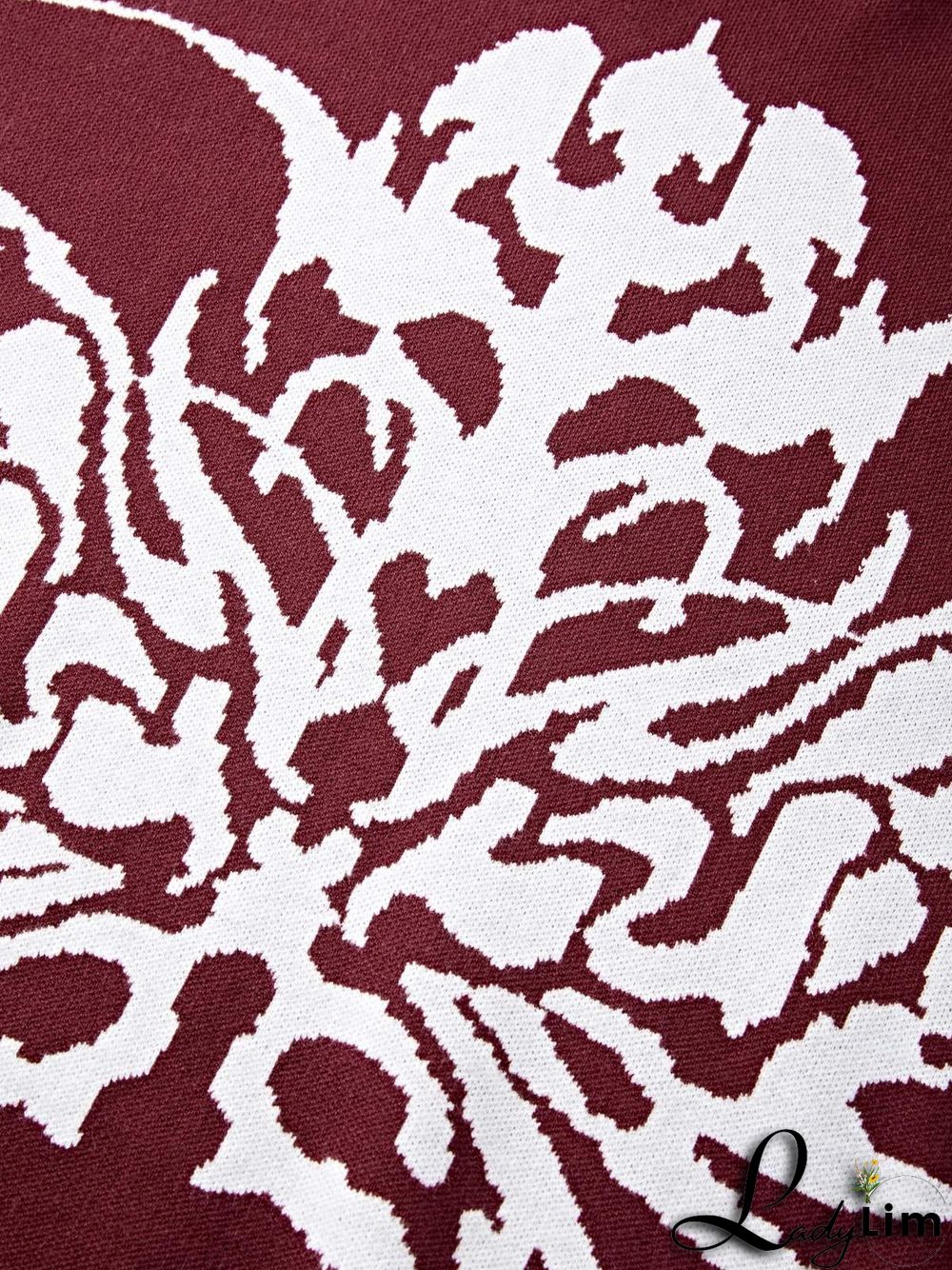 Oversized V Neck Jacquard Pullover Sweater