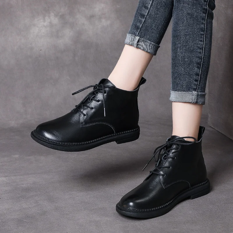 Yyvonne Single-Shoe Women's Flat-Bottomed Casual Women's Shoes Autumn New Martin Boots With Flat-Bottomed Soft Leather Short Boots