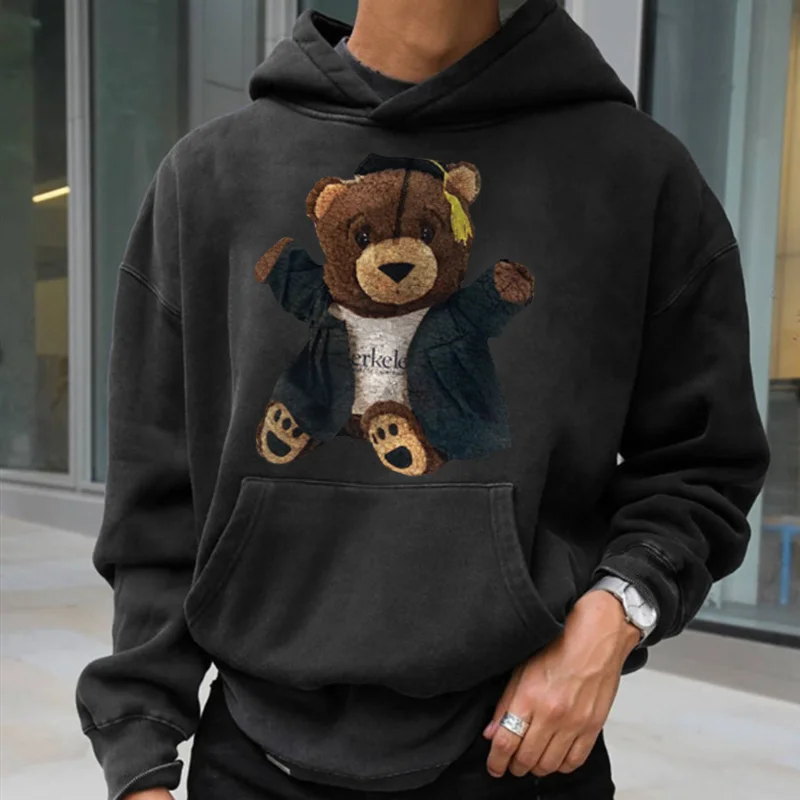 Men's Teddy Bear Print Casual Sweatshirt、、URBENIE