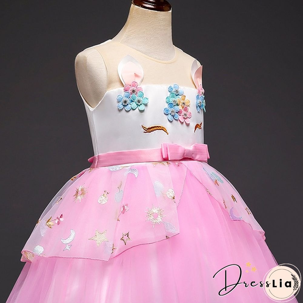 Unicorn Headband Princess Dress Children Summer Outfit kids fancy pony rainbow tulle tutu