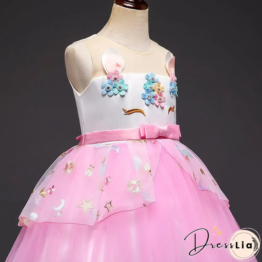 Unicorn Headband Princess Dress Children Summer Outfit kids fancy pony rainbow tulle tutu
