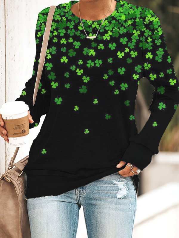 Comstylish St. Patrick's Day Clover Print Casual Sweatshirt