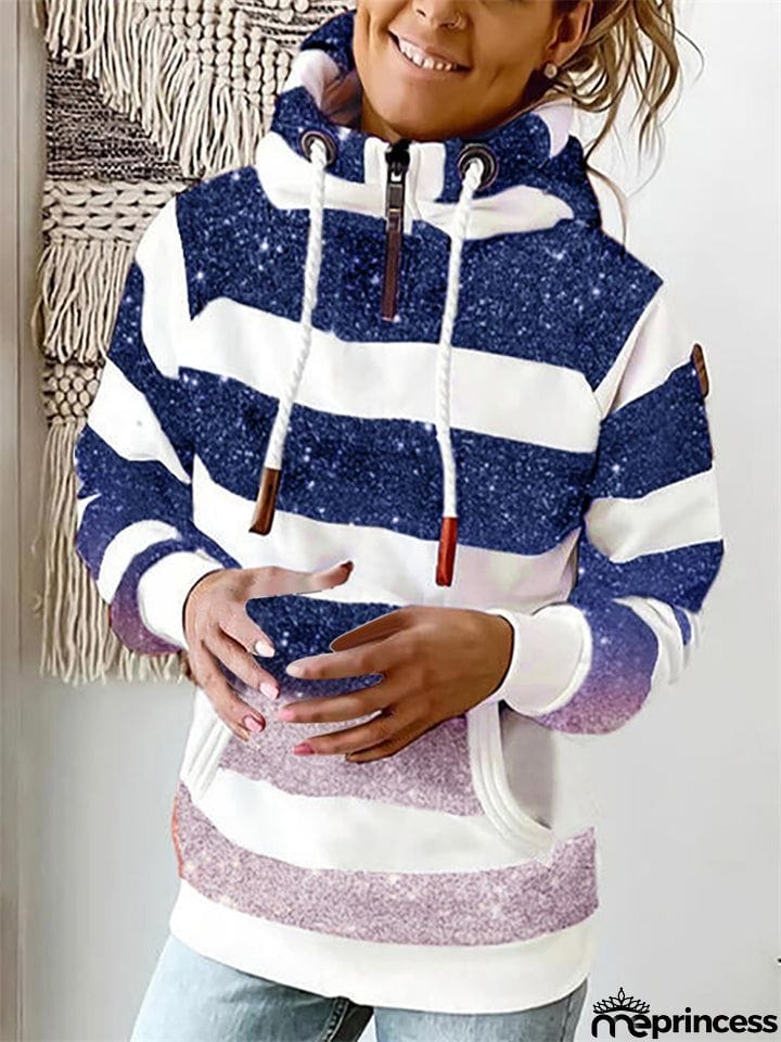 Fashion Stripe Gradient Color Zipper Hoodies