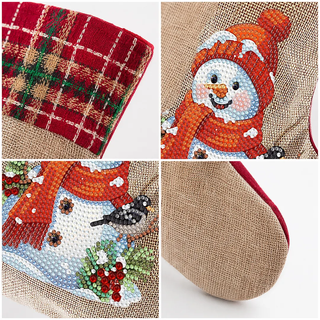 DIY Diamond Painting Christmas Stockings Hanging Ornaments Large Capacity Xmas Socks Pendant Wear Resist Candy Gift Storage Bags for Family Christmas Holiday Party Decoration (Snowman and Bird)