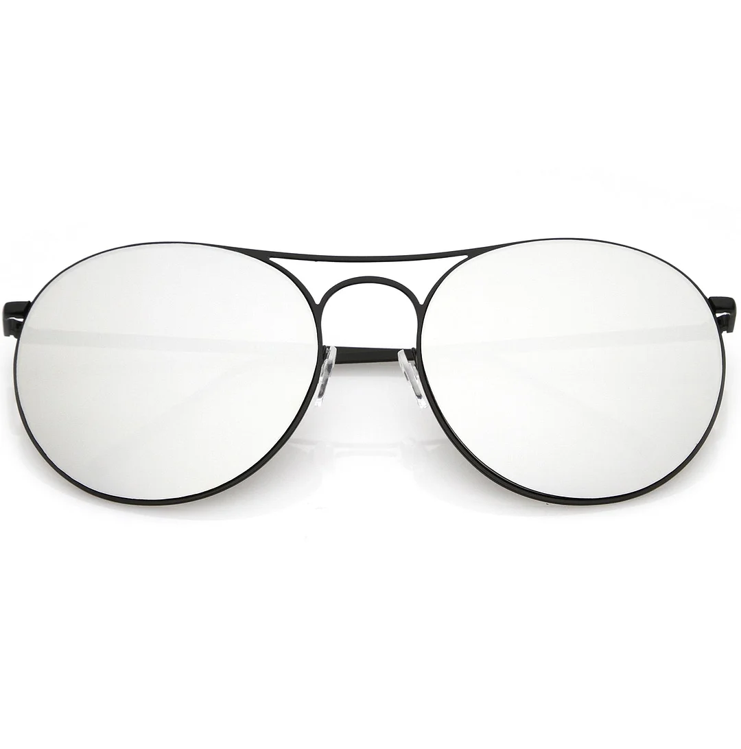 Oversize Metal Aviator glasses Double Nose Bridge Round Color Mirrored Flat Lens 65mm