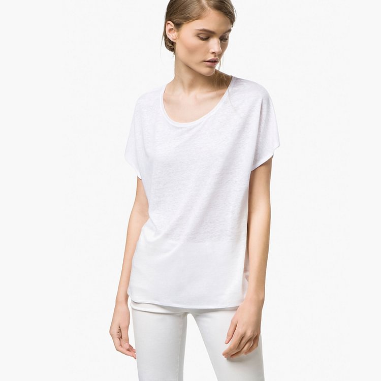 Round Short Sleeve Linen T-shirt-ChouChouHome