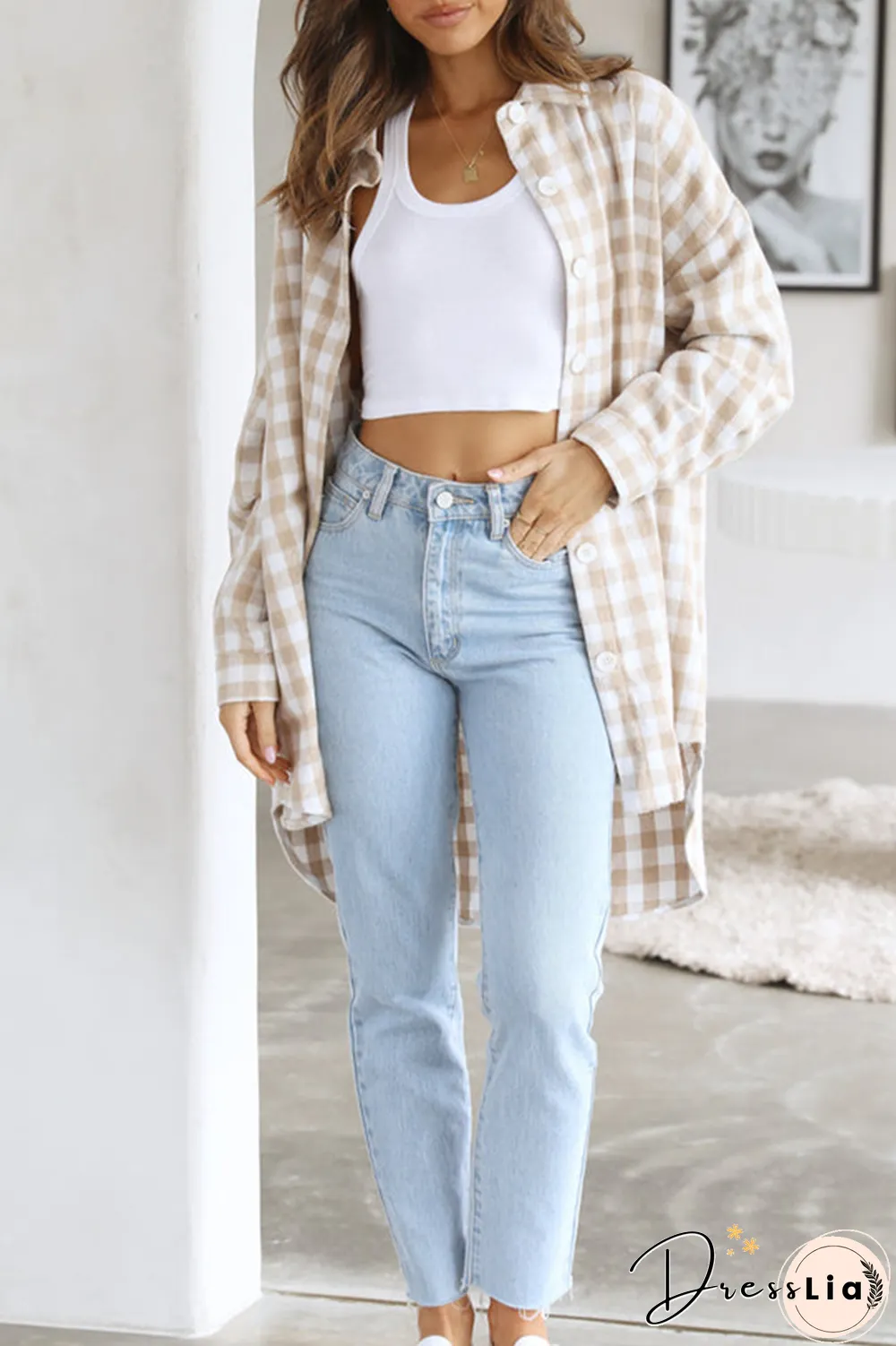 Casual Plaid Patchwork Turndown Collar Blouses(5 Colors)