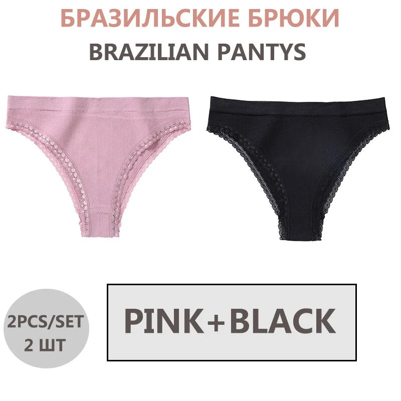 FINETOO 2PCS/Set Seamless Women's Underwear Lace Lingerie Female Thongs Underpant For Woman Low-Rise Panties Bikini Briefs M-2XL