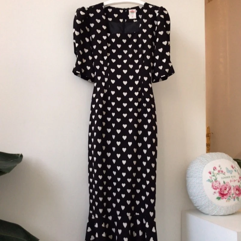 Woherb Woherb Chic Retro French Niche Love Slim Slim Flounces Fish Tail Long Dress Over The Knee Skirt-Outfit Ideas