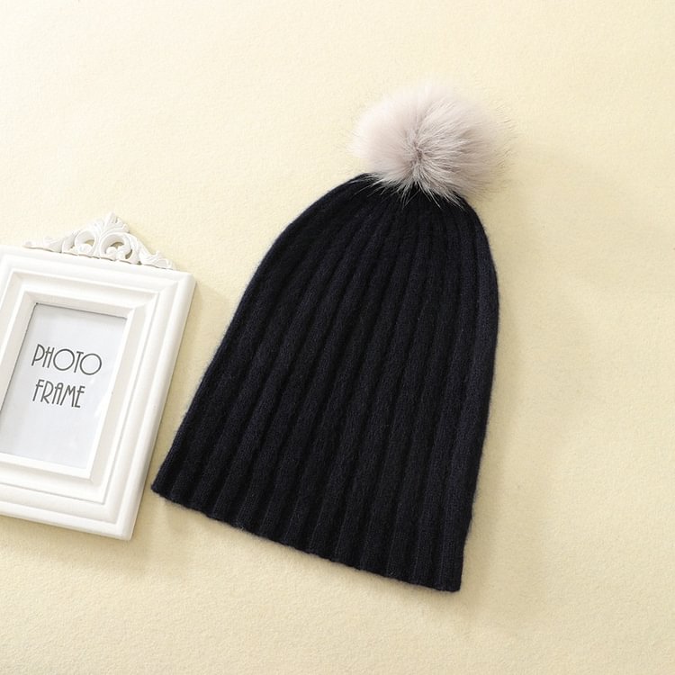 Kit Cashmere Beanie Hat With Fur-Chouchouhome