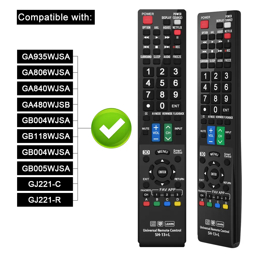 Sharp GB004WJSA Universal Remote Control for All Sharp BRAND TV, Smart ...