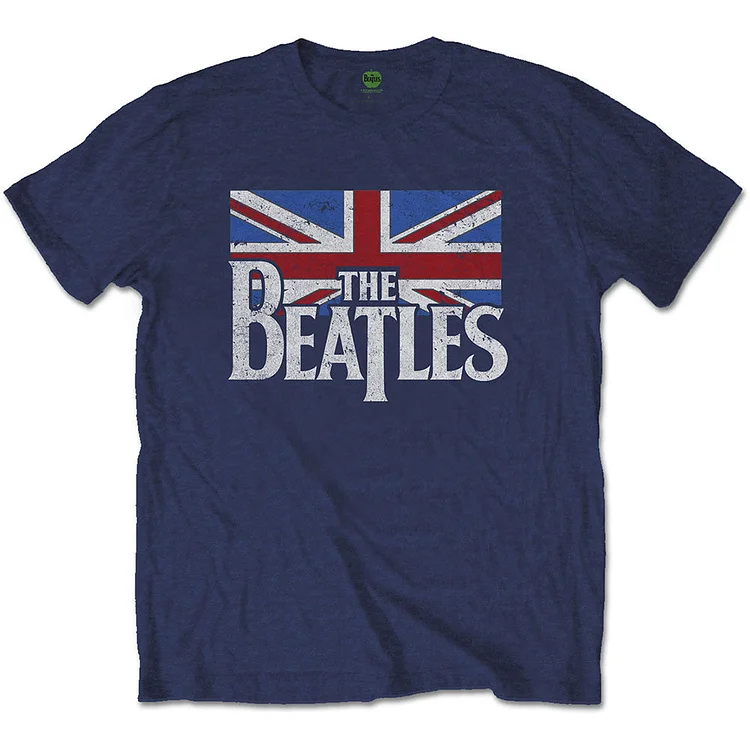 THE BEATLES Attractive T-Shirt, Drop T Logo & Vintage Flag