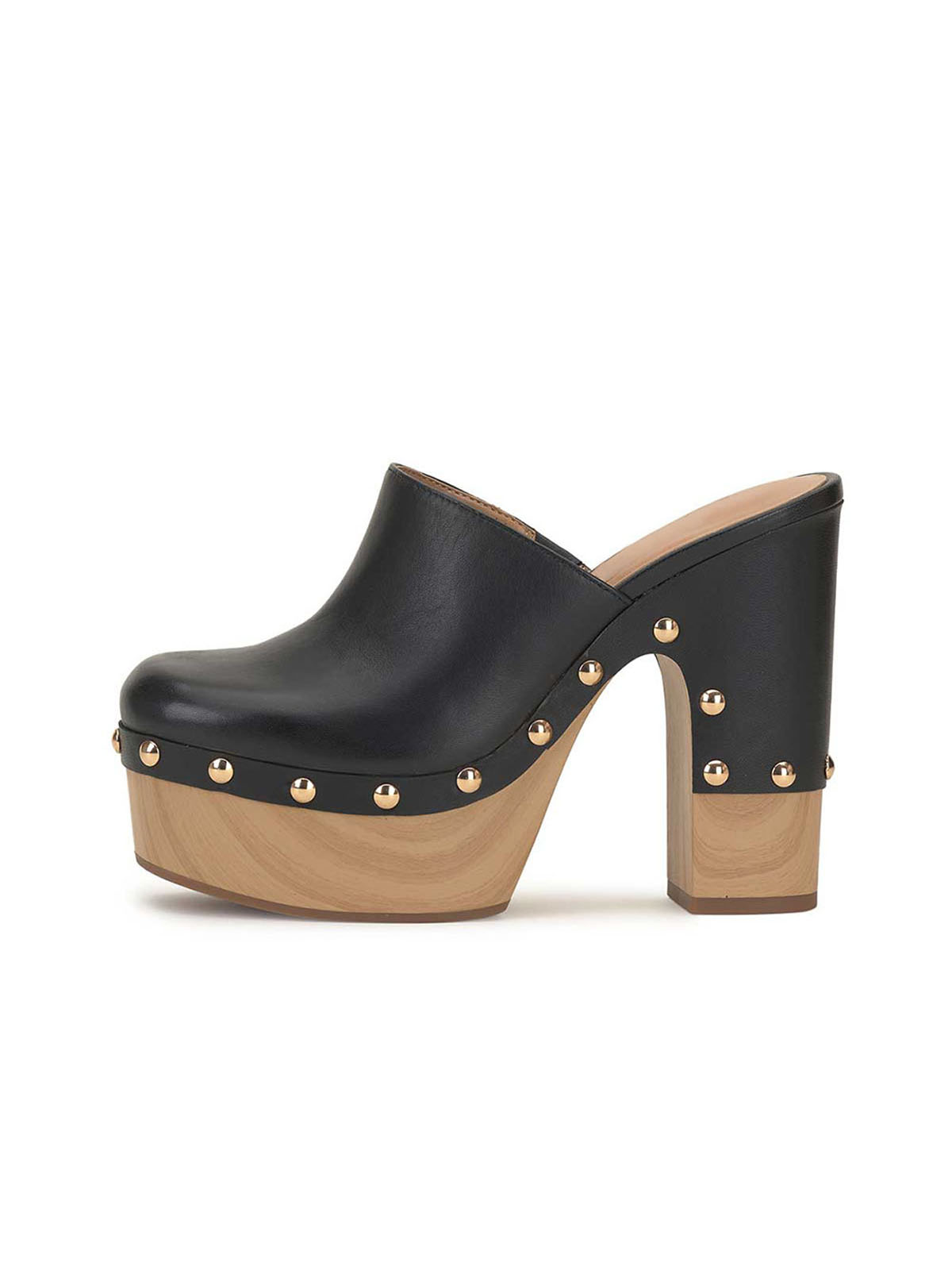 Vintage Round Toe Heeled Clogs Studded Platform Mules Shoes