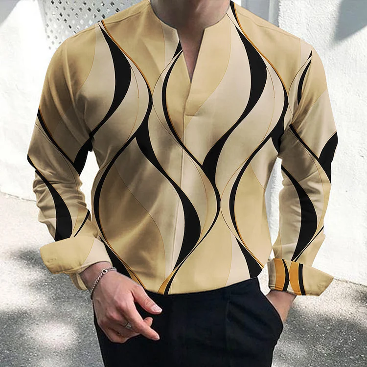 Men's Casual Gradient Striped Geo Pattern Long Sleeve Shirt