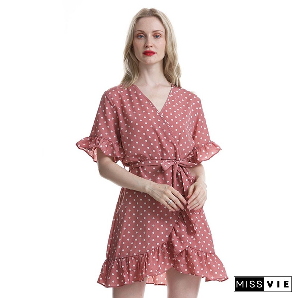 Women's Fashion Boho Chiffon Dress Ladies Polka Dot Beach Dress