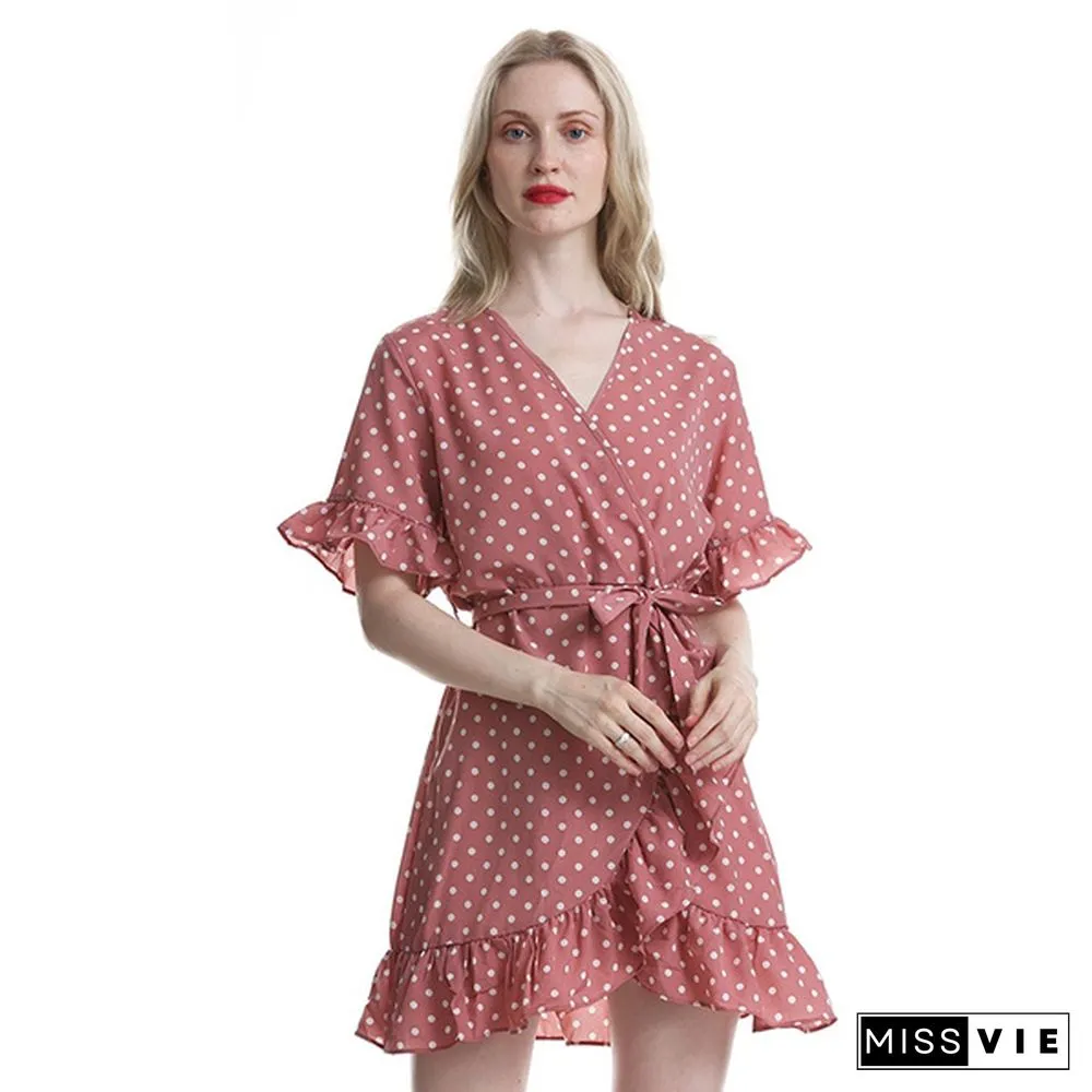 Women's Fashion Boho Chiffon Dress Ladies Polka Dot Beach Dress