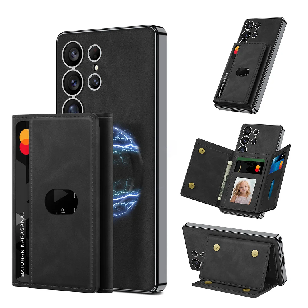 High-quality Vintage PU Material Mobile Phone Case 2-in-1 Dismountable Magnetic Wallet Card Bag Phone Cover for Samsung 