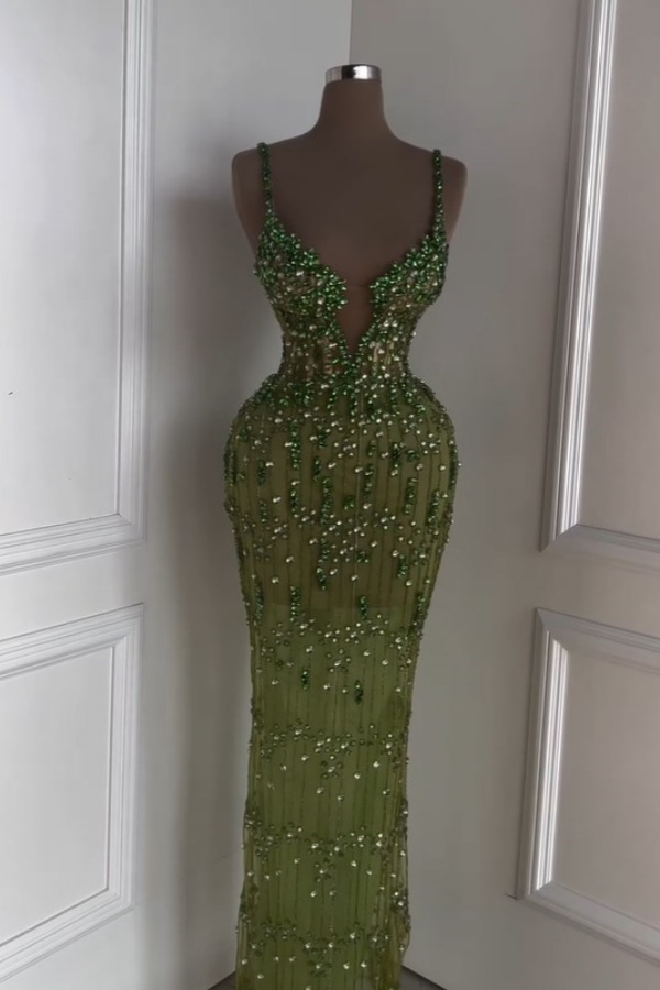 Sweetheart Green Luxurious Beaded Prom Dress