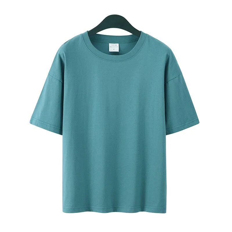 Summer T-Shirts Women Short Sleeve Lovers T shirt 100% Cotton Loose Lady Tops Tees Casual Solid Color White