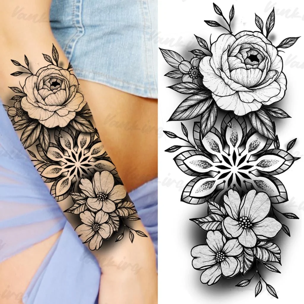 Sdrawing Peony Temporary Tattoos For Women Girls Realistic Anchor Butterfly Flower Fake Tattoo Sticker Sexy Body Arm Tatoos DIY
