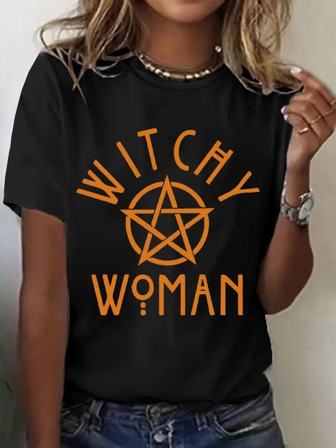 Women's Witchy Woman Print Round Neck T-shirt