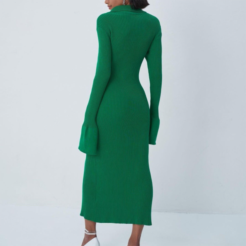 Y2k Bodycon Dress Sweater Sexy Knitted Green 2021 Women Midi Split V Neck Long Sleeve Casual Club Autumn Winter Party Dresses