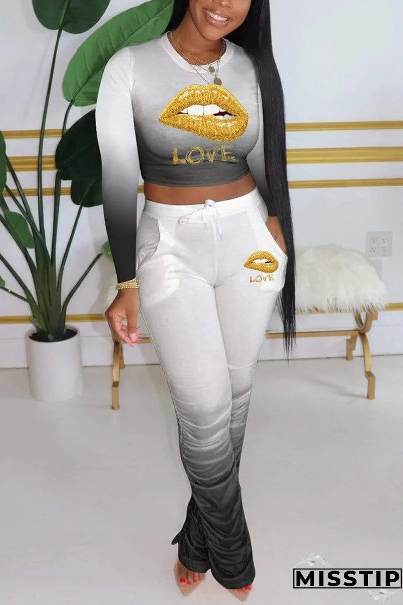Fashion Gradual Change Lips Printed Set