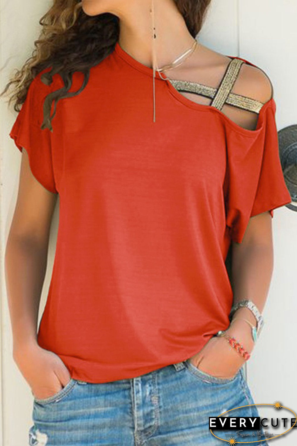 Casual Solid Oblique Collar T-Shirts(7 Colors)