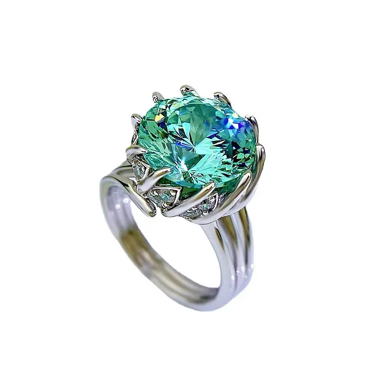 Jolieaprile Aurora Green Color Gemstone Sterling Silver Ring