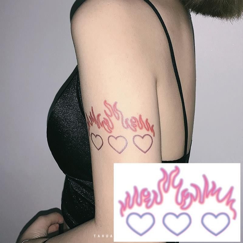 Love Flame Fake Tattoo Heart Stickers Waterproof Lasting Sexy Female Watercolor Tattoo Body Art Arm Temporary Tattoos Stickers