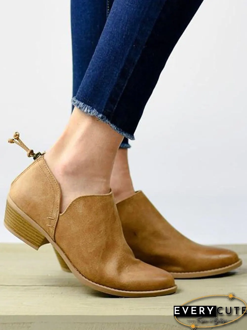 Pu Chunky Heel Zipper Pumps
