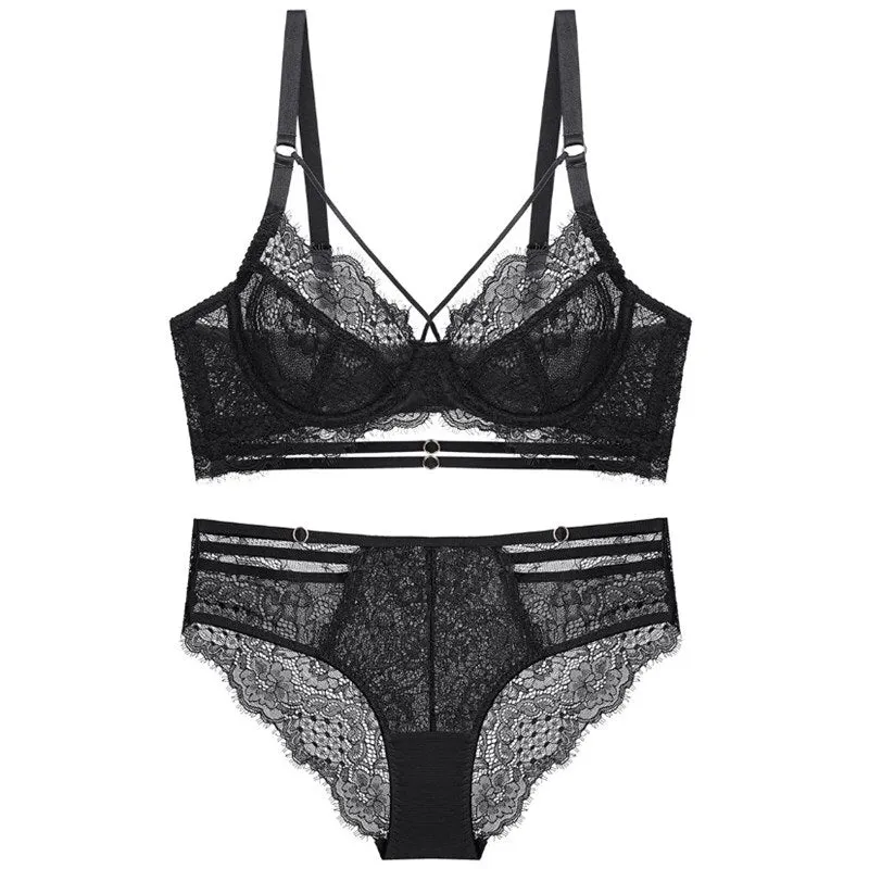 Confortable Ultra Thin Bra Set Ensemble Lingerie Femme Sexy Underwire Bra Underwear Plus Size Women's Underwear Bra & Brief Sets