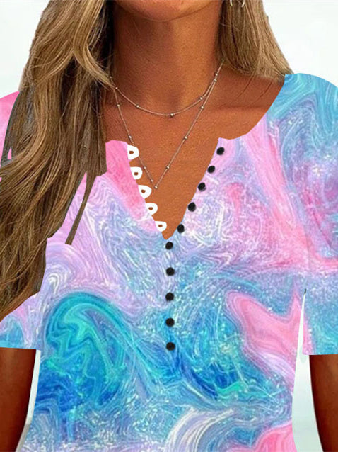 Women Half Sleeve V-neck Solid Color Dress