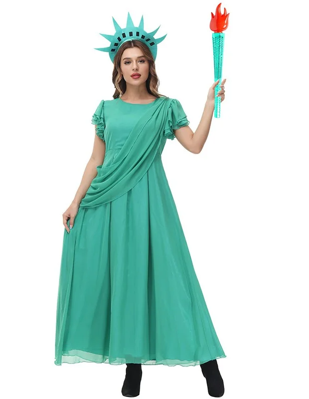 Halloween Costume Green Chiffon Party Dress Goddess Statue Character Costume Novameme