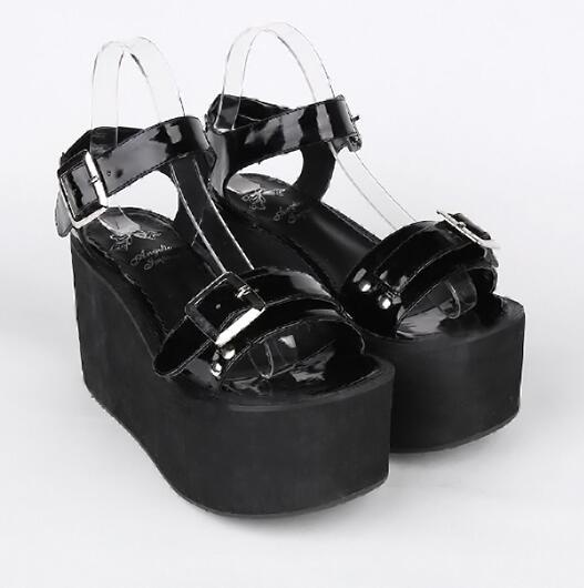 TAAFO Woman Girl Punk Shoes Lady High Heel Pumps Women Princess Sandals Buckle 34-47 10cm