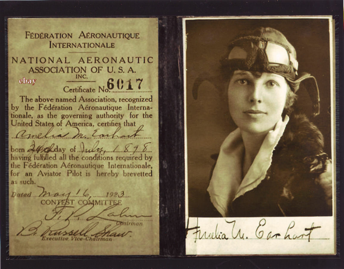 1923 AMELIA EARHART AVIATRIX AVIATION AIRPLANE PILOT LICENSE 8x10” Photo Poster painting