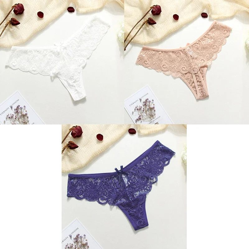 3pcs Sexy Underwear Woman Thongs Panties Lace G-String T-back Female Underwear Sexy Lace Thongs Underpants Panties For Woman