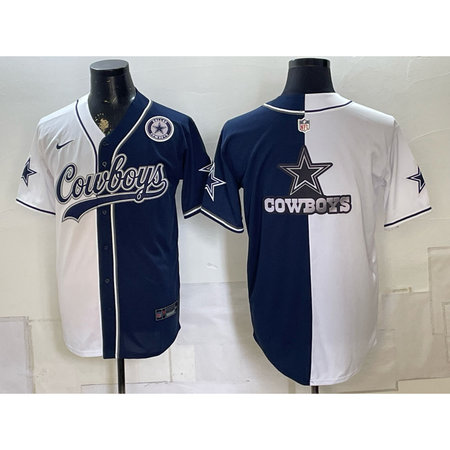 Men's Dallas Cowboys Navy Split Cool Base Stitched Baseball Jersey EOY7