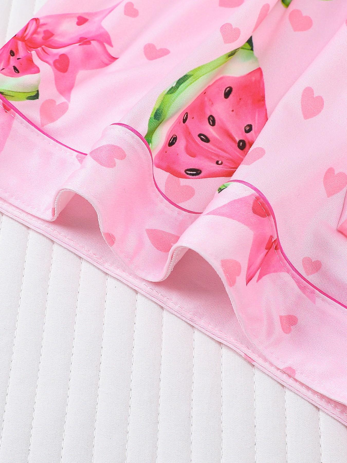 Women's 2-Piece Waffle Printed Sleepwear Set, Pajama Set, Short Sleeve Button-Up Top & Elastic Shorts, Casual All-Season Home Wear