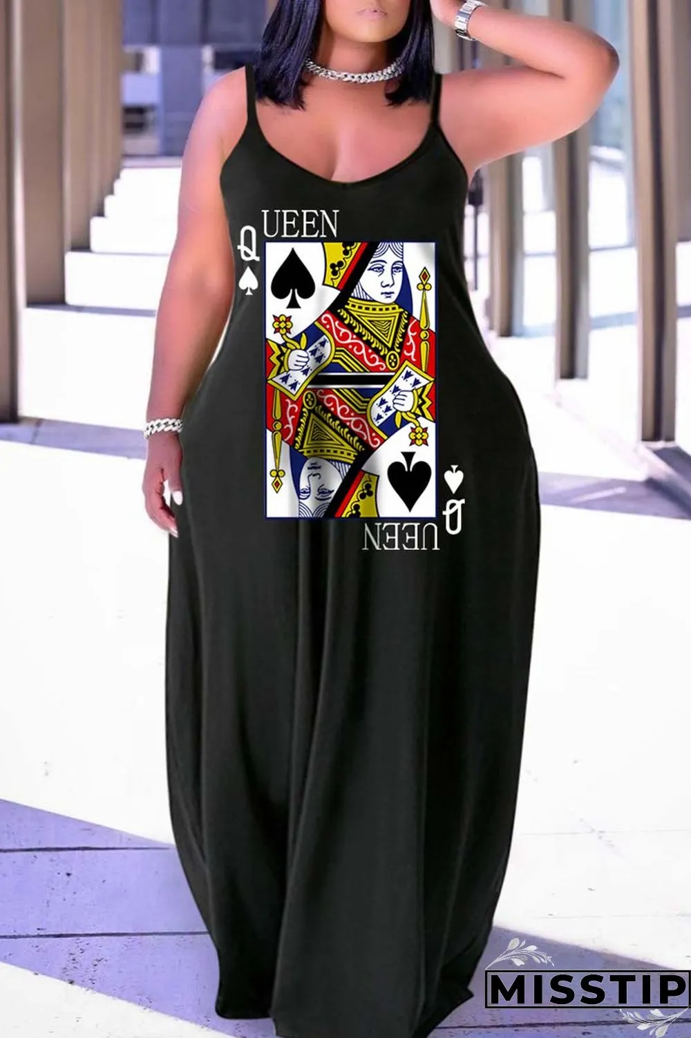 Blue Sexy Casual Print Backless Spaghetti Strap Long Dress Dresses