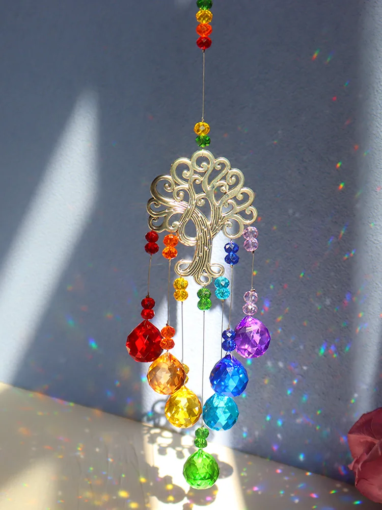 Crystal Wind Chime Tree of Life Light Catcher Ball Pendant Rainbow Maker