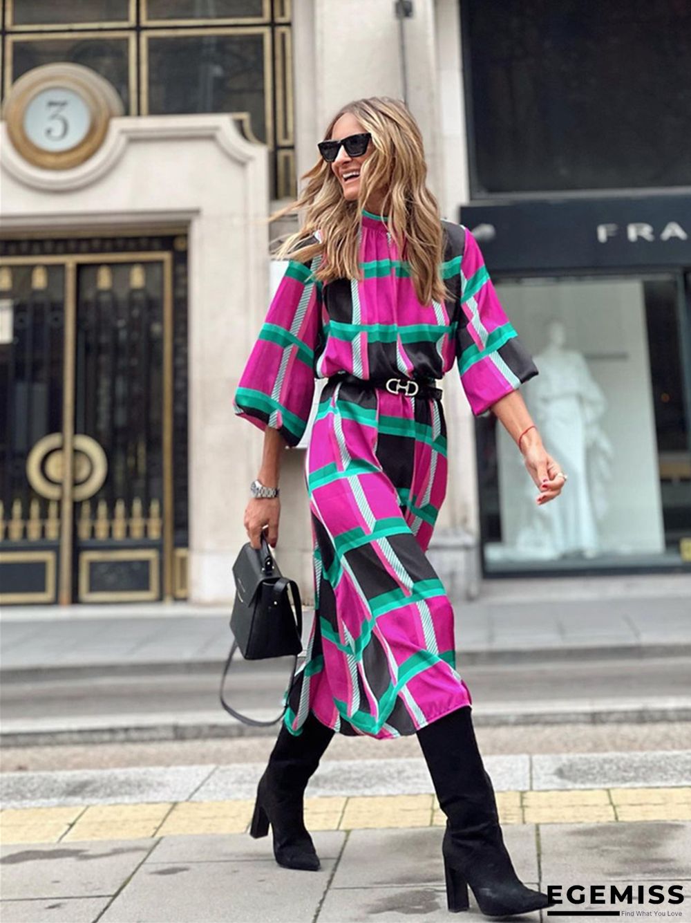 Casual and Loose Print A-line Dress with Waist Reduction | EGEMISS